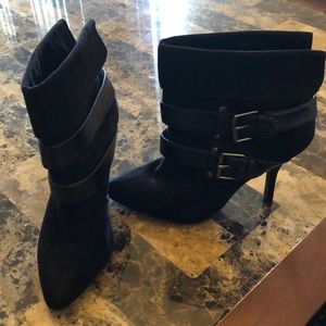 Black Suede Buckled Booties